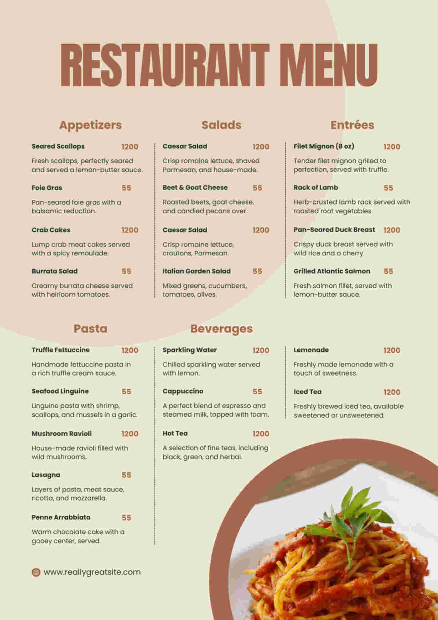 Menu design sample for restaurant